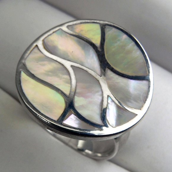 NEW Sterling SILVER Mother of Pearl inlay Ring 5.5 - Picture 6 of 7